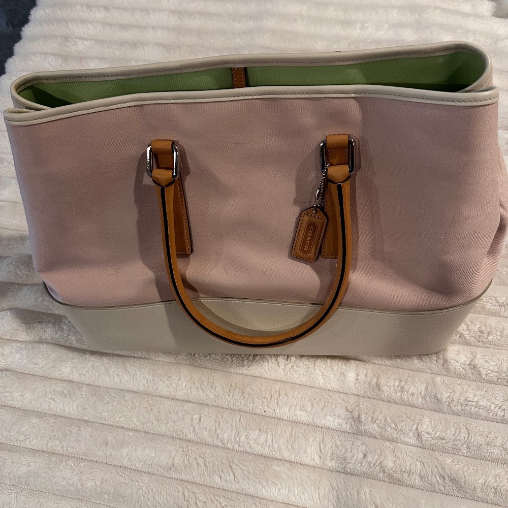 Coach Hampton Canvas &Leather Small Tote New Pink